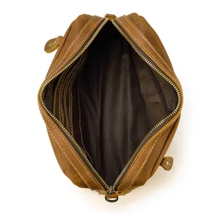 Sac bandouliere homme en cuir veritable vintage vue interieure ouverte detail