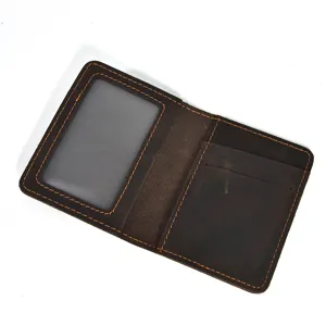 Handcrafted vintage cowhide card holder retro driver license wallet brown leather mini card case