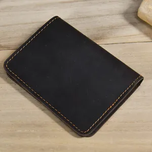 Handmade genuine leather mini card wallet coin purse vintage credit card holder for men women
