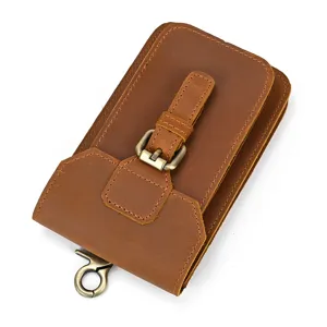 Genuine leather waist bag for men, vintage crazy horse leather belt pouch with metal buckle.