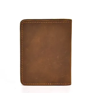 Vintage genuine leather mini card holder coin purse retro driver license holder brown