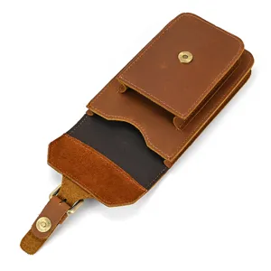 Genuine leather phone holster belt waist bag for men vintage retro phone pouch holster