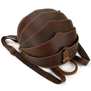 Unique beetle shell design crazy horse leather backpack for men, vintage brown double bag
