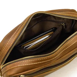 Vintage homme cuir véritable pochette zippée sac intérieur détail grande capacité rétro