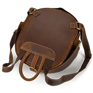 Vintage crazy horse leather round backpack for men, unique beetle design casual daypack.