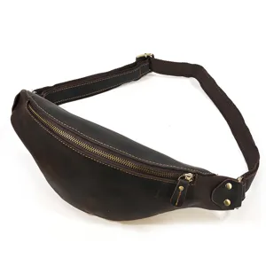 Vintage genuine leather waist bag multi-functional chest pack for men outdoor sports