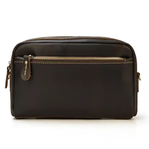 Sac pochette vintage en cuir véritable pour homme grande capacité multifonction poignet.