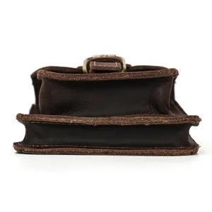 Genuine leather waist bag side detail, premium crazy horse leather belt pouch for men.