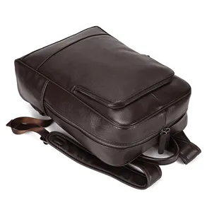 Men business genuine leather backpack large capacity casual travel computer book bag detail