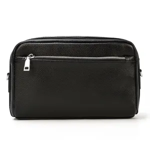 Sac bandoulière homme en cuir noir élégante pochette quotidienne avec poche avant zippée