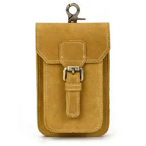 Genuine leather belt waist bag for men, vintage crazy horse leather phone holster pouch.