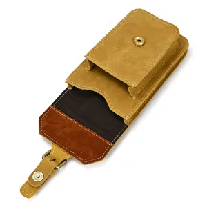 Genuine leather belt waist bag for men, vintage crazy horse leather phone holster pouch.