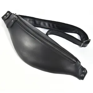 Men's Black Genuine Leather Waist Bag Fashion Casual Crossbody Chest Bag Outdoor Use