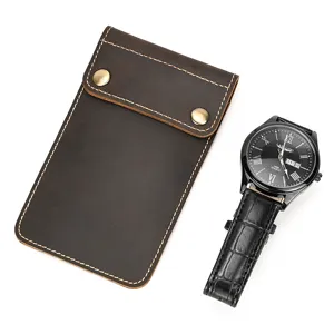 Vintage Crazy Horse Leather Watch Pouch Portable Travel Watch Storage Bag Organizer Box