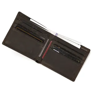 Herren Vintage Crazy Horse Leder Bifold Geldbörse mit mehreren Kartenfächern Braun