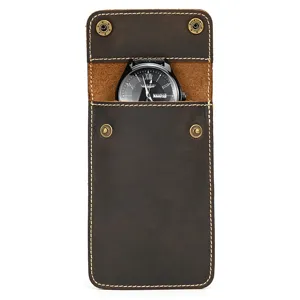 Vintage Crazy Horse Leather Watch Pouch Portable Travel Single Watch Storage Case Box