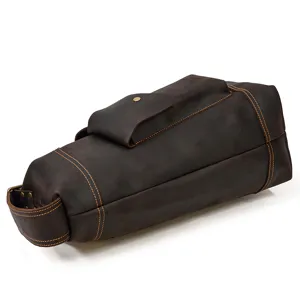 Vintage crazy horse leather chest bag for men, large capacity genuine leather sling backpack.