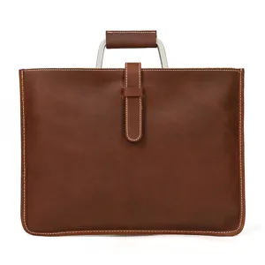 Hommes Vintage Véritable Cuir Mallette Cuir de Vachette Sac à Main d'Affaires Sac Messager pour Ordinateur Portable Avec Poignée en Métal