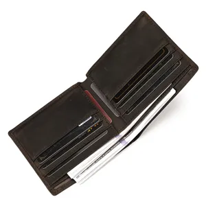 Herren Vintage braune Crazy Horse Leder Geldbörse mit Kartenfächern und Geldfach.