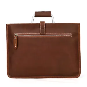 Sacoche homme vintage en cuir veritable crazy horse malette d'affaires marron detail poignee.