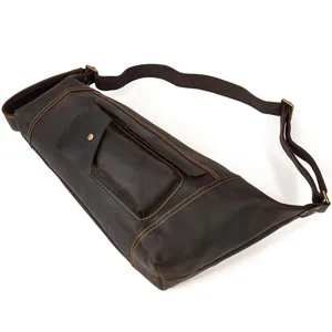 Vintage crazy horse leather chest bag for men, large capacity retro crossbody sling bag.