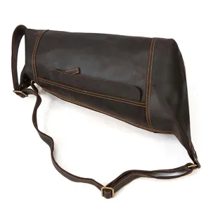 Mens Vintage Crazy Horse Leather Chest Bag Large Capacity Crossbody Cowhide Messenger Detail View
