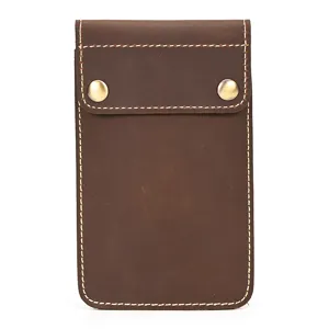 Vintage crazy horse leather watch pouch, portable travel watch storage box with secure snap buttons.