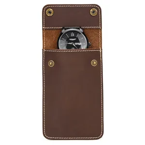 Vintage crazy horse leather watch pouch portable travel watch storage box case for men