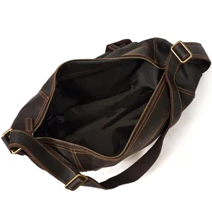 Vintage crazy horse leather travel bag large capacity men messenger bag interior detail view