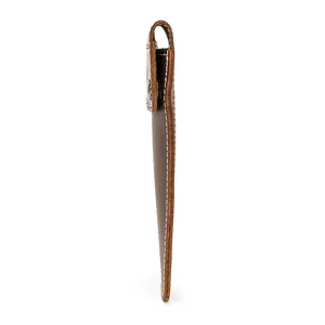 Detailed side view of brown crazy horse leather watch pouch for travel storage and portable use.