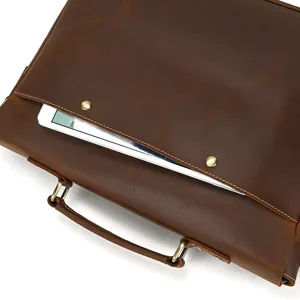 Vintage crazy horse leather men briefcase laptop bag professional business work bag retro style.