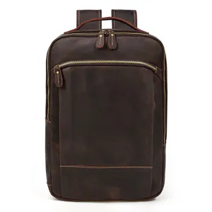 Vintage Crazy Horse Genuine Leather Backpack For Men Business Computer Bag Casual Travel School Bookbag
