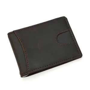 Minimalistisches Leder Portemonnaie mit Geldklammer, Herren Bifold Kartenetui in Braun.