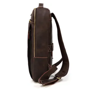 Vintage leather backpack for men, durable crazy horse leather, spacious laptop bag.