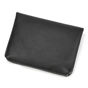 Genuine leather coin purse detail shot, black minimalist card holder for men and women.