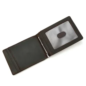 Vintage Echtleder Crazy Horse Leder Geldbörse mit Metall Geldklammer, Kartenfächern und ID Fenster.