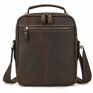 Men genuine leather shoulder bag retro casual crossbody bag multifunctional daily messenger bag.