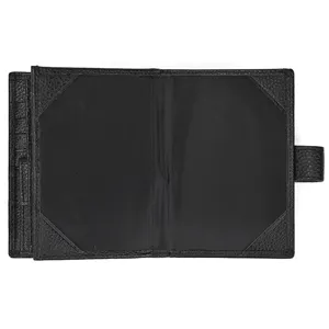 Black genuine leather passport wallet with multi card slots and removable design for travel.
