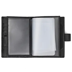 Black leather passport wallet with multi card slots travel document organizer holder pouch