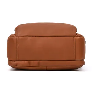 Genuine leather men shoulder bag bottom detail view, casual brown cowhide crossbody bag.
