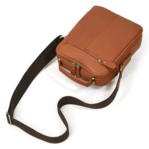 Men's genuine leather shoulder bag retro casual crossbody bag with durable strap and multi pockets