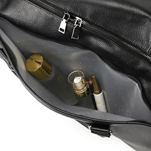 Echt lederen reistas sporttas met nat droog vak, grote zwarte duffle bag voor heren.