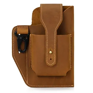 Men's Vintage Genuine Leather Waist Bag Crazy Horse Cowhide Outdoor Sports Phone Pouch Belt Loop Fanny Pack Retro Casual Bag