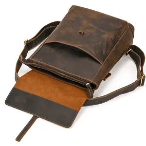 Detailed view of vintage crazy horse leather backpack opening, premium texture and zipper design.
