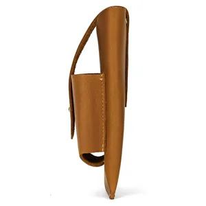 Detailed side view of vintage genuine leather belt pouch for men, crafted with durable leather.