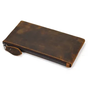 Monedero minimalista de cuero genuino crazy horse para hombre, detalle vintage ultrafino.