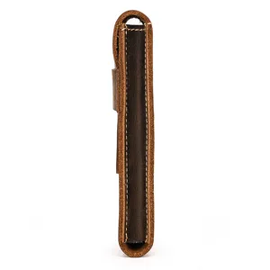 Detail shot showing the side profile and durable stitching of the genuine leather watch case.