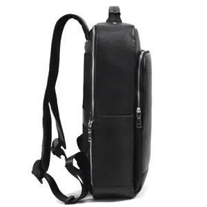 Men black leather business laptop backpack side view modern professional casual commuter school bag