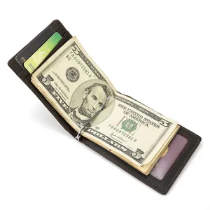 Minimalistische Echtleder Bifold Geldbörse mit Geldklammer und Kartenfächern braun