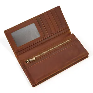 Herren ECHTLEDER Lange Geldbörse Crazy Horse Leder Vintage Bifold Geldbörse Mehrere Kartenfächer Anzug Geldbörse Tägliche Geldbörse